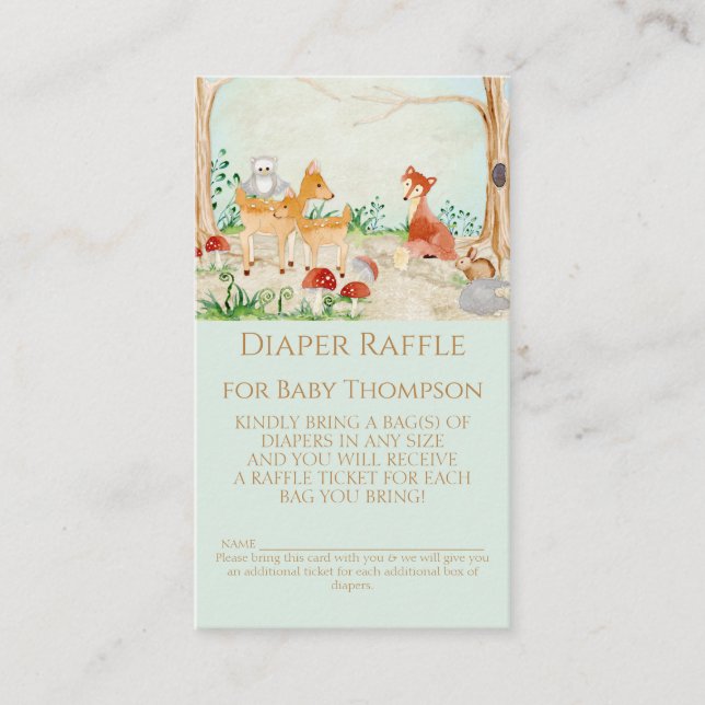 Woodland Fox Deer Diaper Raffle Gender Neutral Business Card (Front)