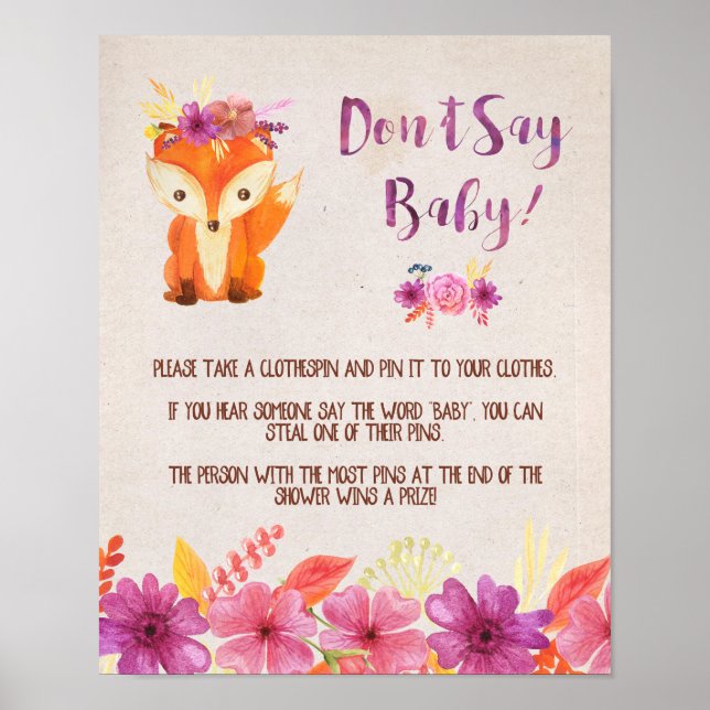 Woodland Fox Don't Say Baby Game Poster (Front)