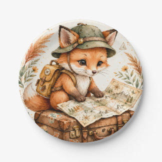 Woodland Fox Explorer Baby Shower Invitation, Wate Paper Plate