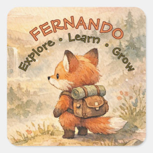 Woodland Fox Explorer Cute Magical Forest Animal Square Sticker