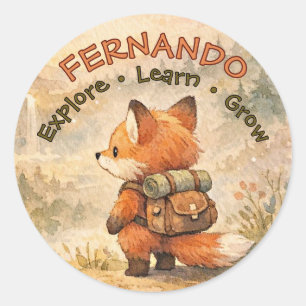 Woodland Fox Explorer Magical Forest Cute Animal Classic Round Sticker