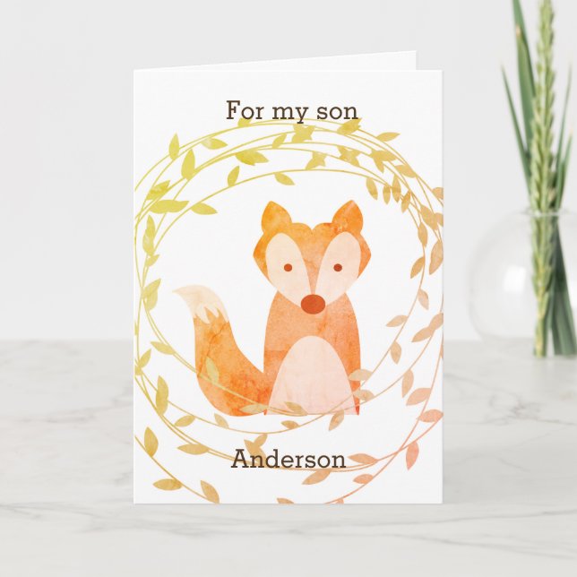 Woodland Fox Fall Birthday Son Card (Front)
