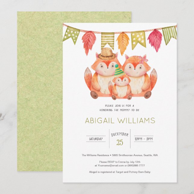 Woodland Fox Family Minimal Baby Shower Invitation (Front/Back)