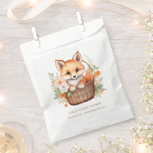 Woodland Fox Floral Baby Shower Thank You Favour Bag (Clipped)