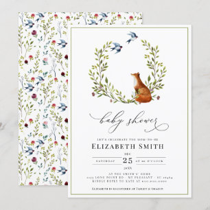 Woodland Fox Floral Gender Neutral Baby Shower Invitation