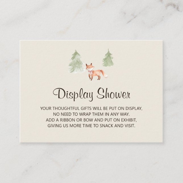 Woodland Fox Girl Baby Display Shower Enclosure Card (Front)