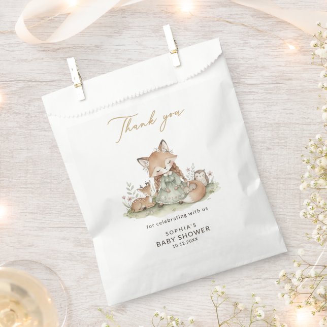Woodland Fox Girl Baby Shower Favour Bag (Clipped)