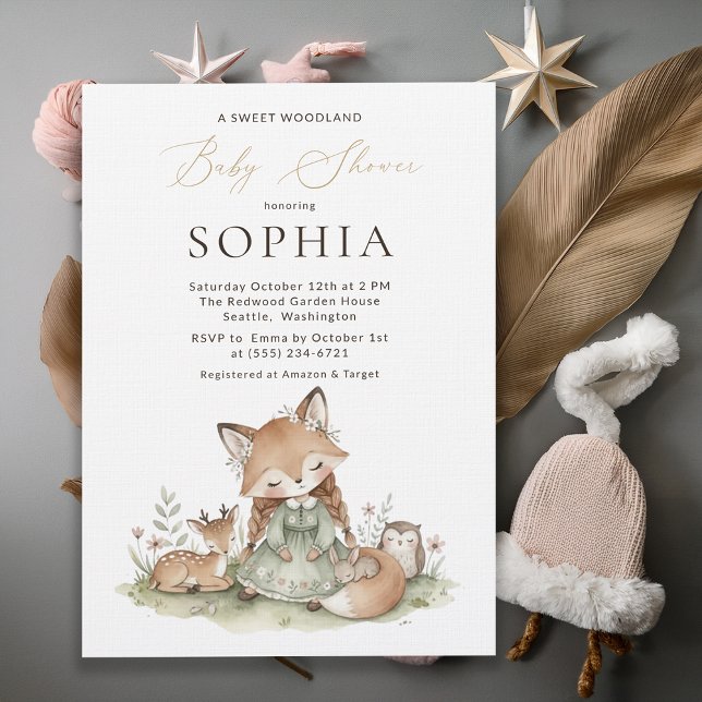 Woodland Fox Girl Baby Shower Invitation Card (Creator Uploaded)