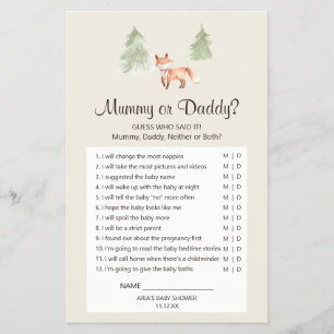Woodland Fox Girl Baby Shower Mummy or Daddy Game Flyer
