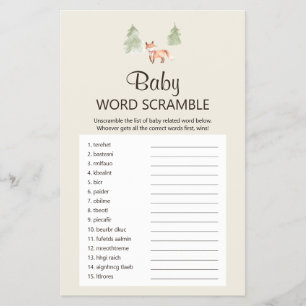 Woodland Fox Girl Shower Baby Word Scramble Game Flyer