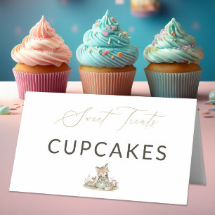 Woodland Fox Girl Sweet Treats Cupcakes Food Label Place Card