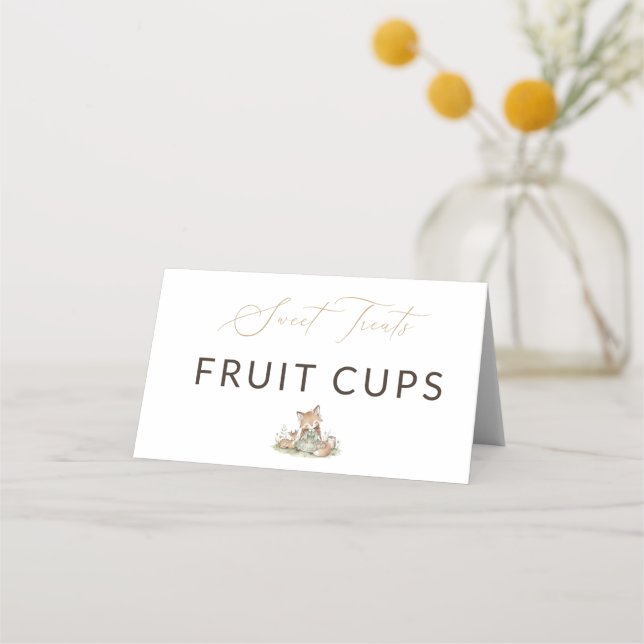 Woodland Fox Girl Sweet Treats Fruit Cups Food Place Card (Front)