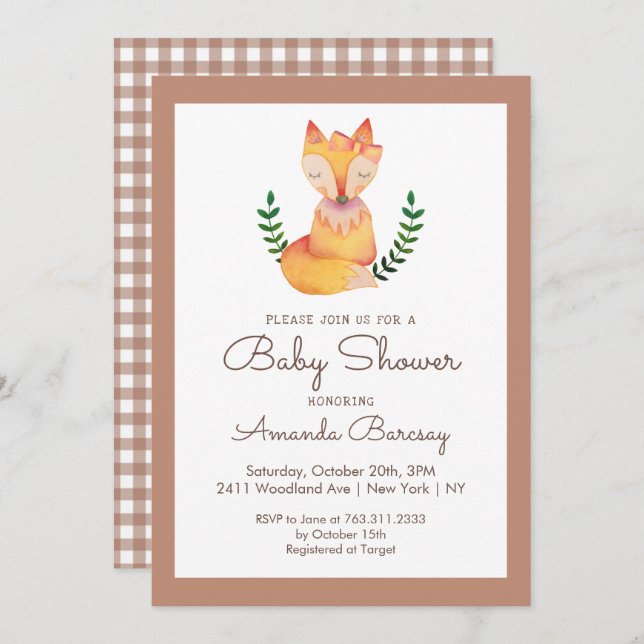 Woodland Fox Girls Baby Shower Invitation (Front/Back)