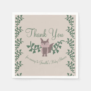 Woodland Fox Greenery Baby Shower Rustic  Napkin