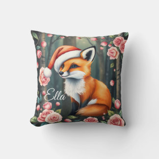 Woodland fox in Christmas hat Baby throw pillow
