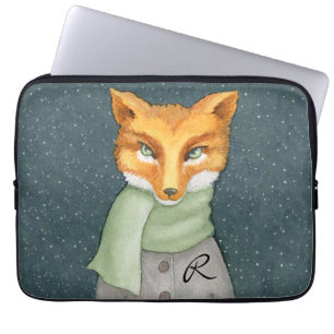 Woodland Fox in Winter with Monogram Laptop Sleeve