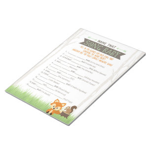 Woodland Fox Name That Song Baby Shower Game Notepad