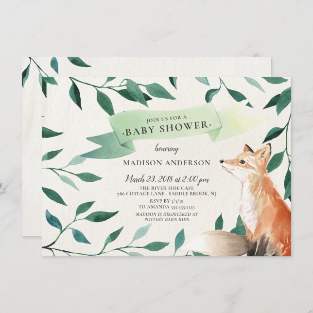 Woodland Fox Neutral Baby Shower Invitation (Front/Back)