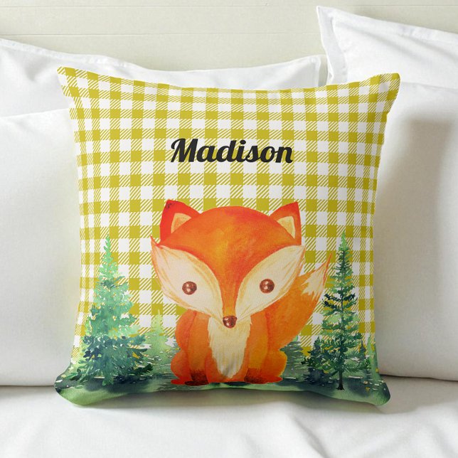 Woodland Fox Nursery Yellow Throw Pillow (Creator Uploaded)
