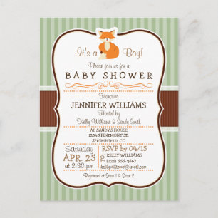 Woodland Fox; Orange, Sage, Brown Baby Shower Invitation Postcard