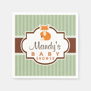Woodland Fox; Orange, Sage, Brown Baby Shower Napkin
