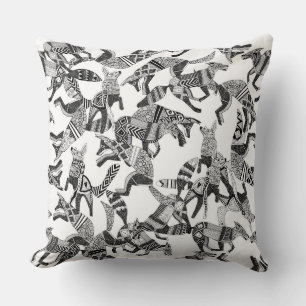 woodland fox party black white cushion