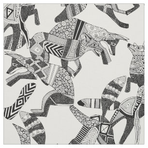 woodland fox party black white fabric