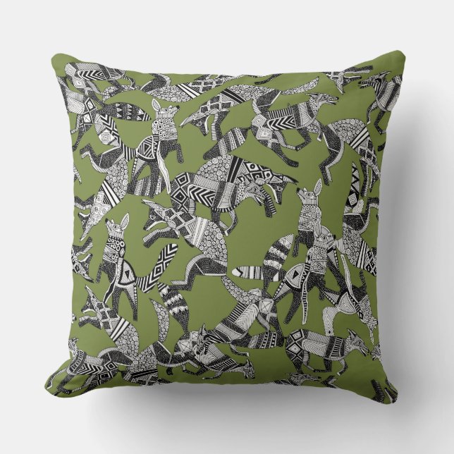 woodland fox party green cushion (Front)