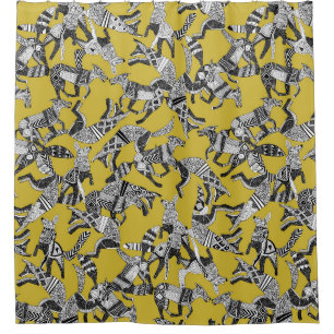 woodland fox party ochre yellow shower curtain