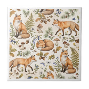 Woodland Fox Pattern Forest Animals Ceramic Tile