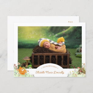 Woodland Fox Photo Birth Announcement Postcard