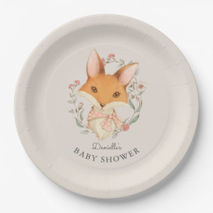 Woodland Fox Portrait Baby Shower for Girl Paper Plate