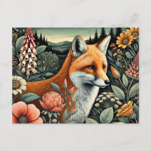 Woodland Fox Postcard   Cute Forest Animal Art