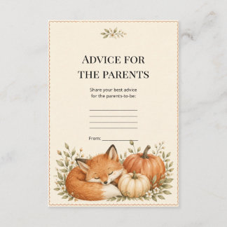 Woodland Fox Pumpkin Advice for Parents Baby Showe Enclosure Card