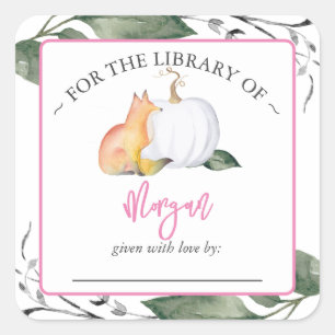 Woodland Fox Pumpkin Fall Baby Shower Bookplate Square Sticker