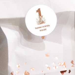 Woodland Fox Reading a Book 1st Birthday Party  Classic Round Sticker