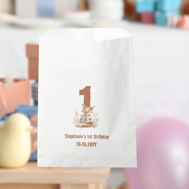  Woodland Fox Reading a Book 1st Birthday Party  Favour Bag (Creator Uploaded)
