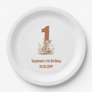 Woodland Fox Reading a Book 1st Birthday Party Paper Plate