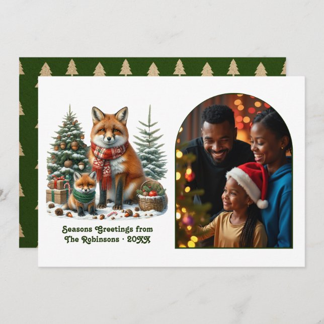 Woodland Fox Rustic Forest Christmas Photo Holiday Card (Front/Back)