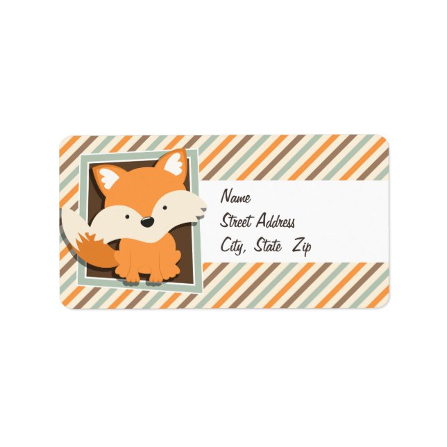 Woodland Fox; Sage Green, Orange, Brown Stripes Label (Front)