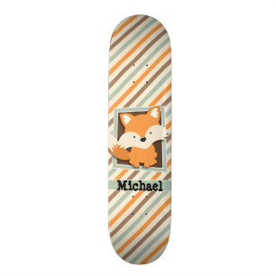 Woodland Fox; Sage Green, Orange, Brown Stripes Skateboard