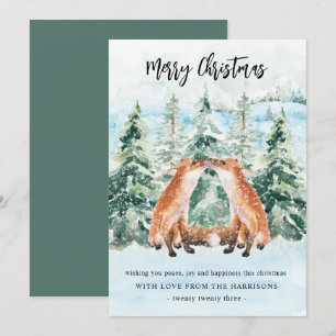 Woodland Fox Snowy Forest Cute Christmas Holiday Card