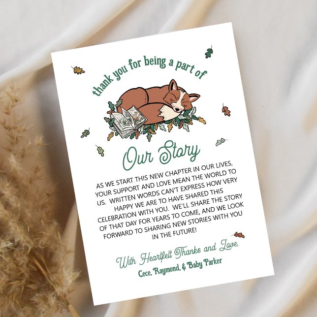 Woodland Fox Storybook Baby Shower Thank You  Card (Baby Shower Thank You Note - Our Story Woodland Fox)