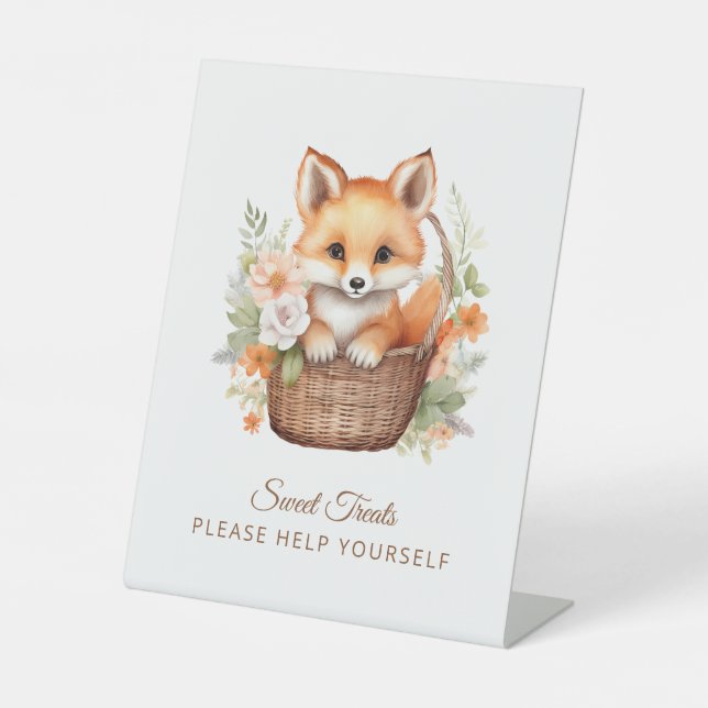 Woodland Fox Sweet Treats Baby Shower Pedestal Sign (Front)