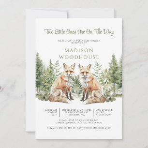 Woodland Fox Twins Baby Shower Greenery Forest Invitation