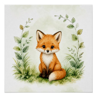Woodland Fox Wall Art Nature Poster