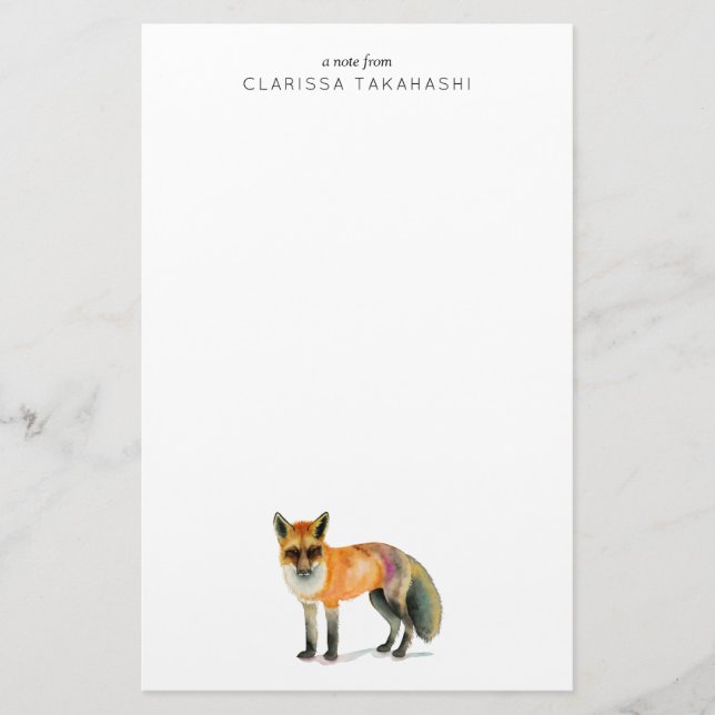 Woodland Fox Watercolor | Add Your Name Stationery (Front)