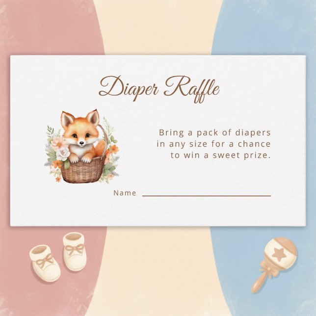 Woodland Fox Watercolor Florals Diaper Raffle Card (Creator Uploaded)