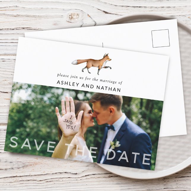 Woodland Fox Wedding Save The Date Photo Announcement Postcard (Woodland Fox Wedding Save The Date Photo Announcement Postcard)