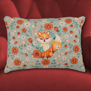 Woodland Fox Whimsical Floral Watercolor Decorative Cushion